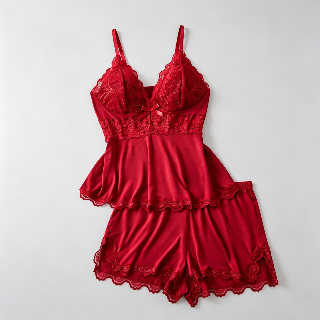The Elara Lace Bow Cami Shorts Set