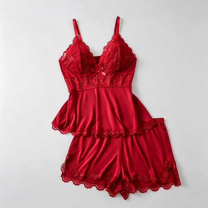 The Elara Lace Bow Cami Shorts Set