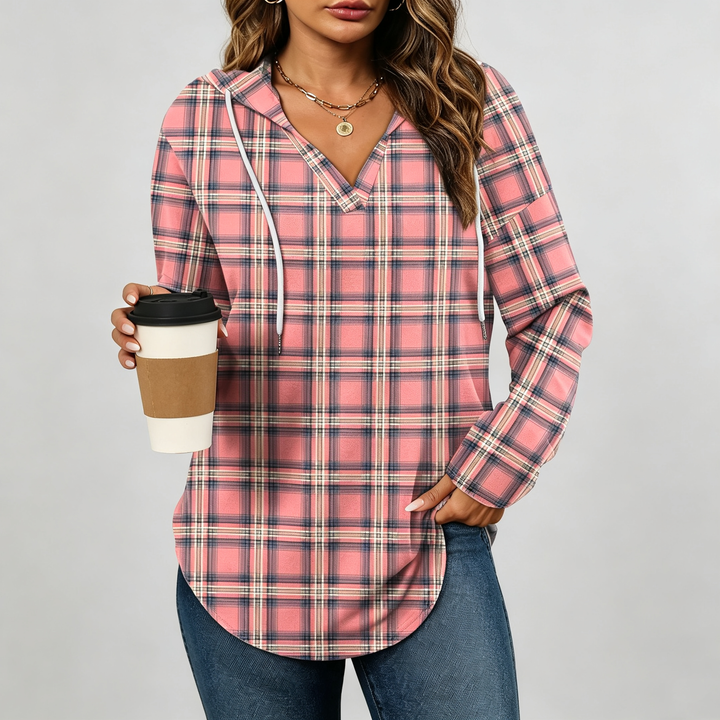 The Elara Plaid Hooded Tunic Top