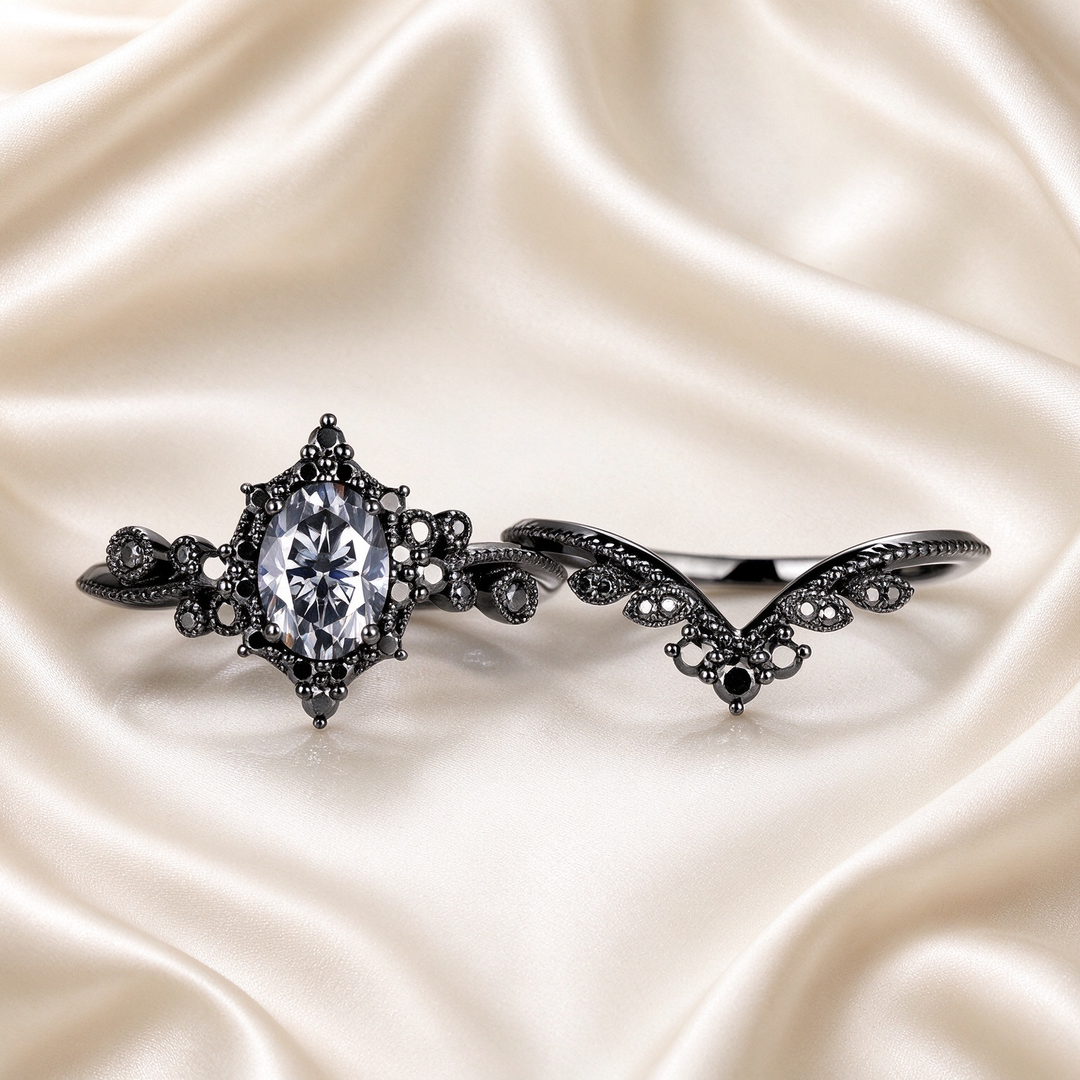 Gothic Oval Rhinestone Ring Set