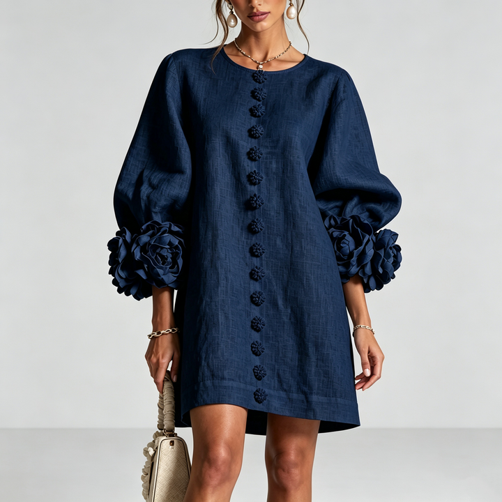 The Elara Sculpted Rose Cuff Mini Dress