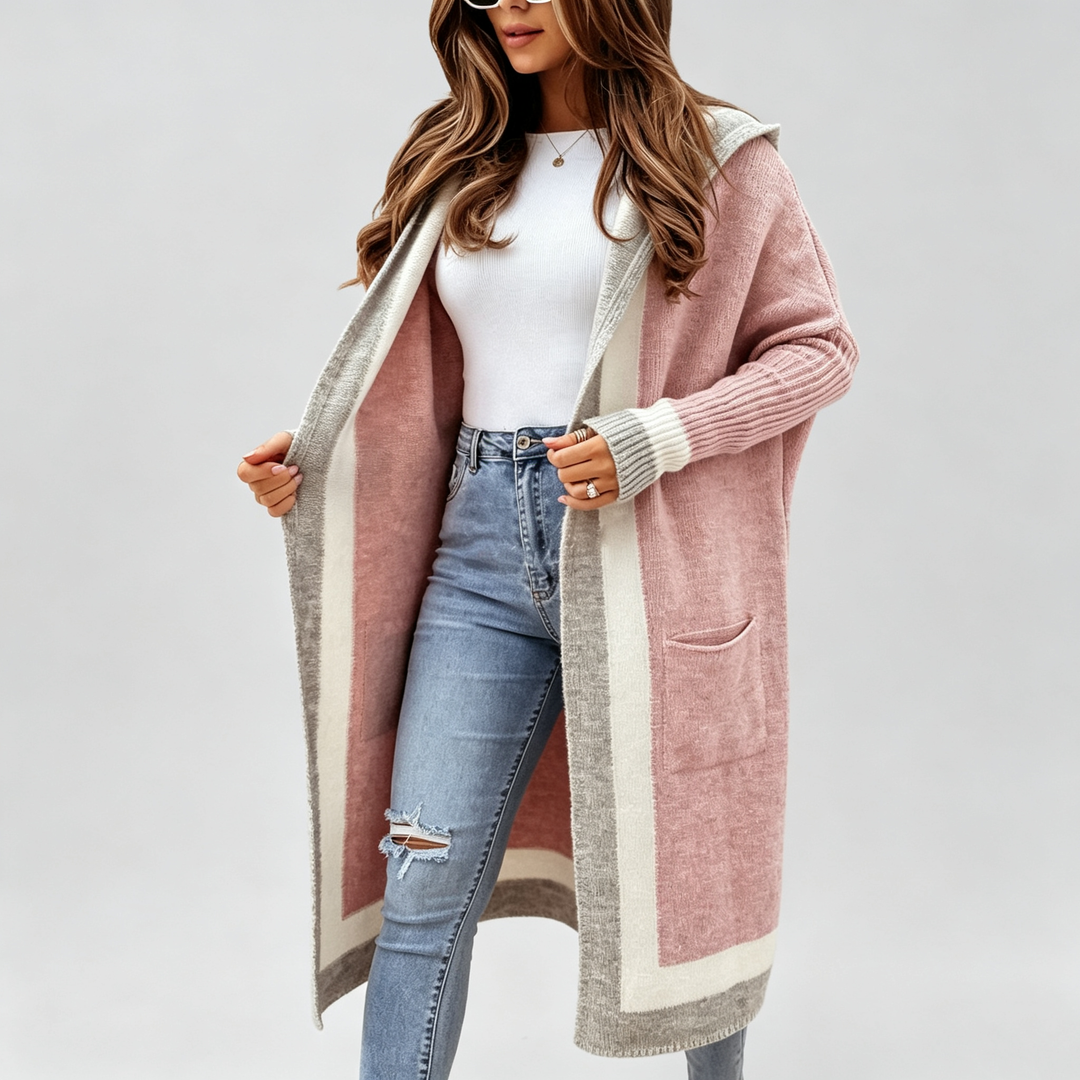 The Elara Color-Block Hooded Cardigan