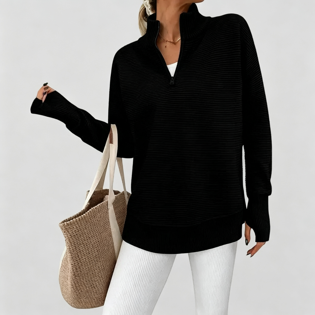 The Elara Quarter-Zip Ribbed Knit Sweater