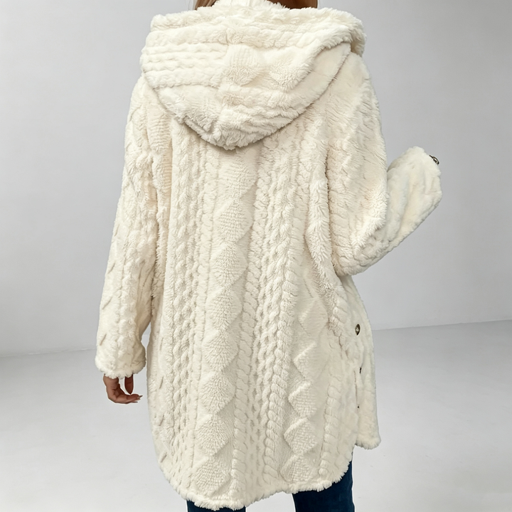 The Elara Sherpa Hooded Button Coat