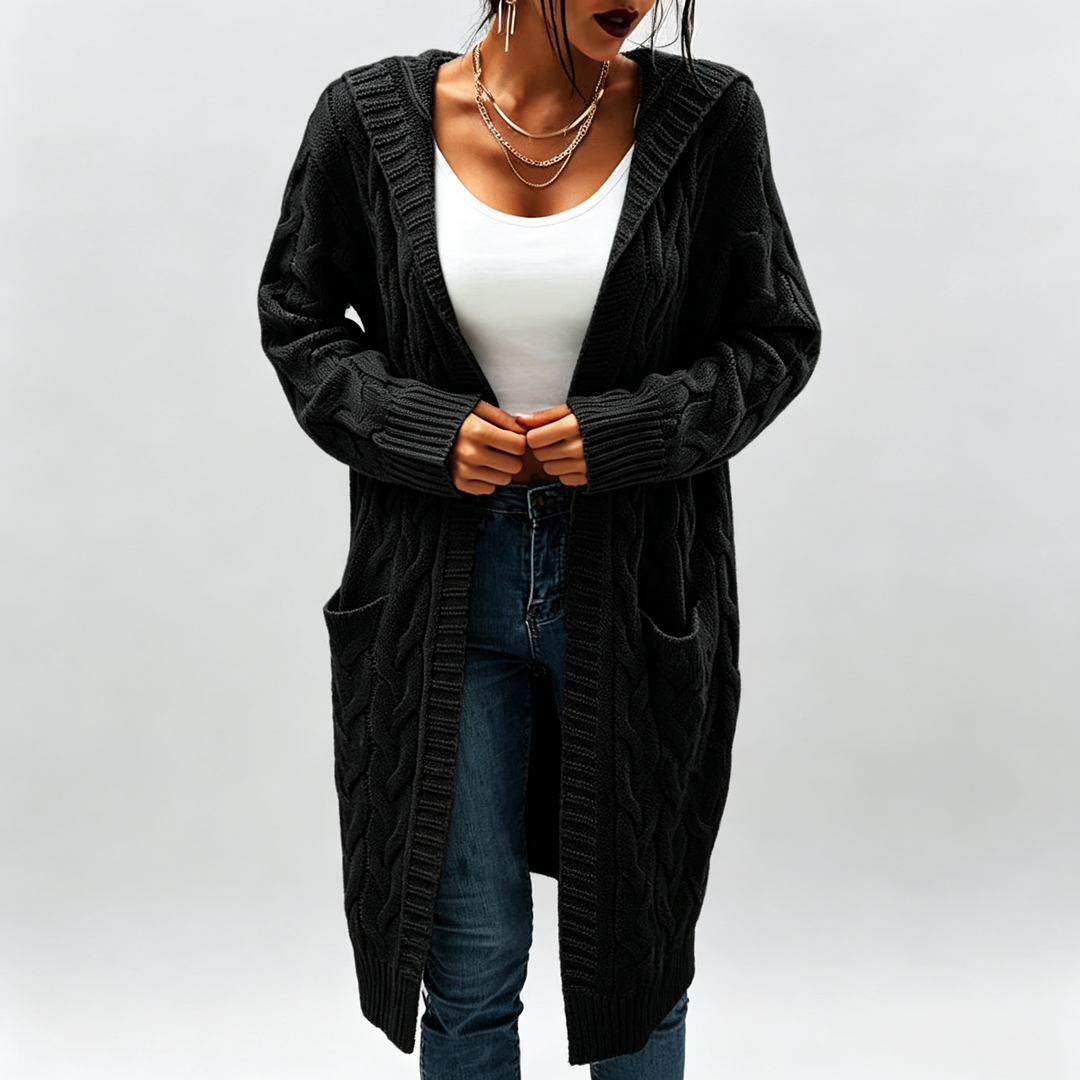 The Elara Cable-Knit Hooded Cardigan