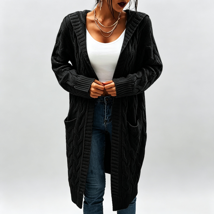 The Elara Cable-Knit Hooded Cardigan