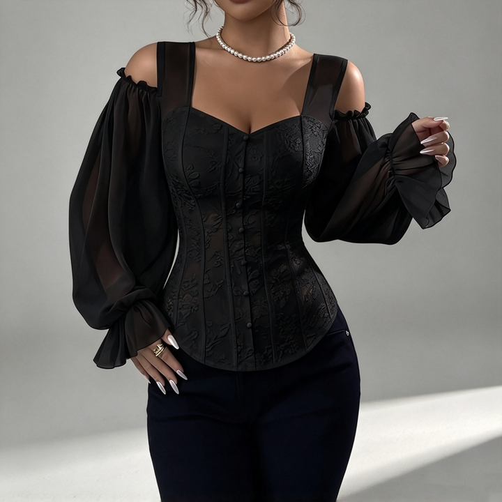 The Elara Jacquard Cold-Shoulder Corset Top