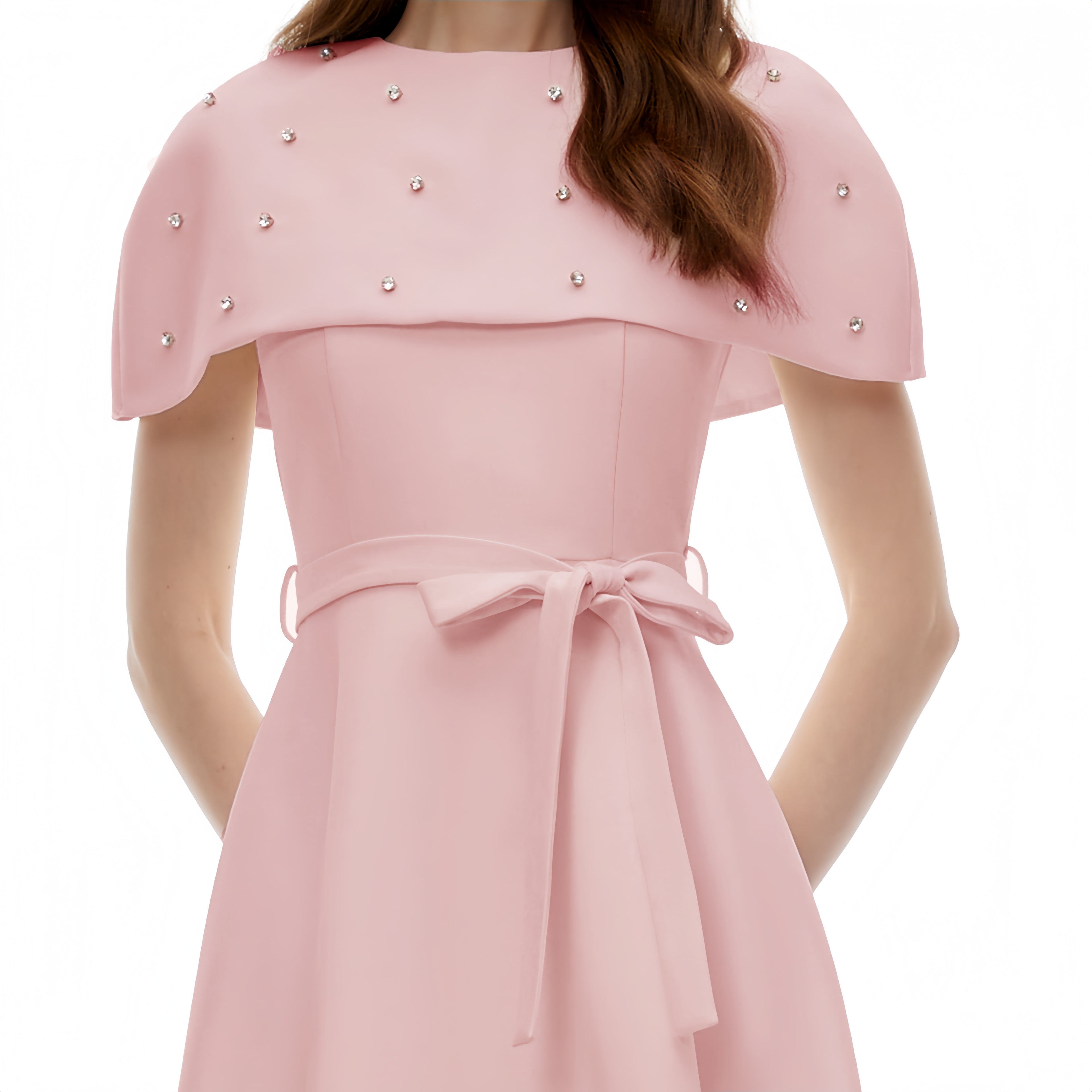The Elara Embellished Midi Dress with Cape