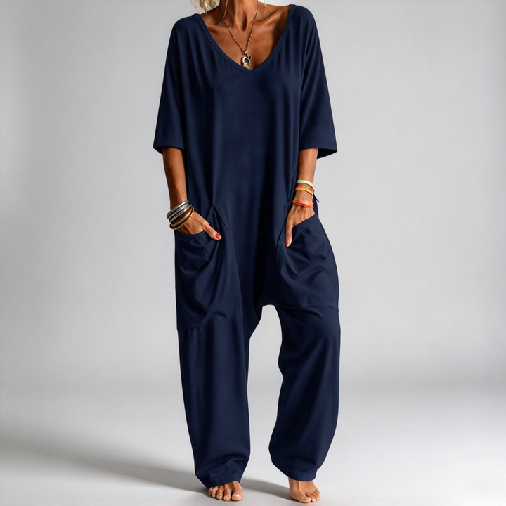 The Elara Relaxed V-Neck Pocket Jumpsuit