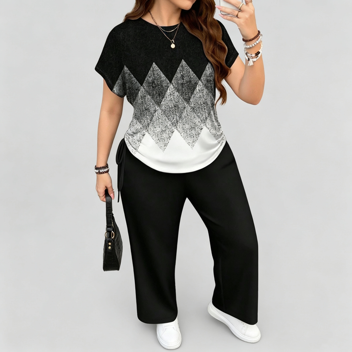 The Elara Curvy Art Print Wide-Leg Set