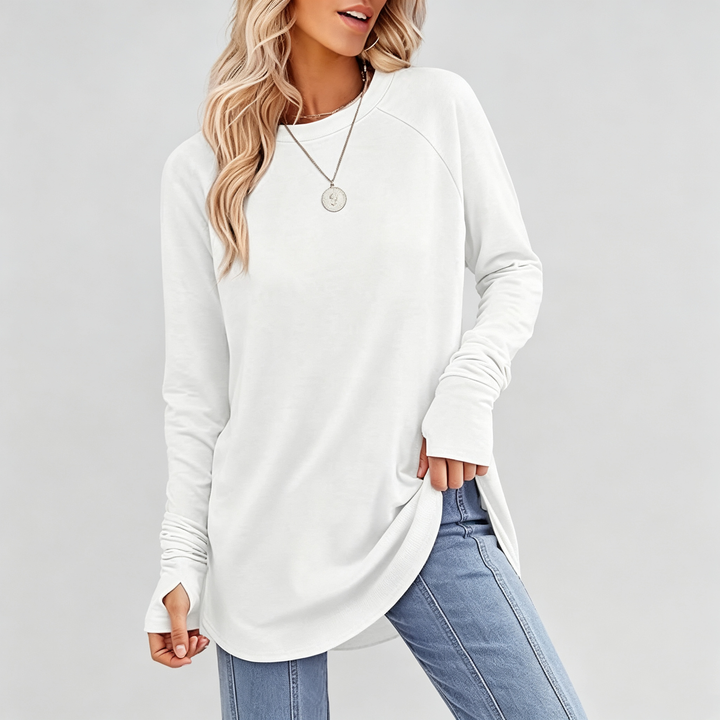 The Elara Thumbhole Curved-Hem Tunic Top