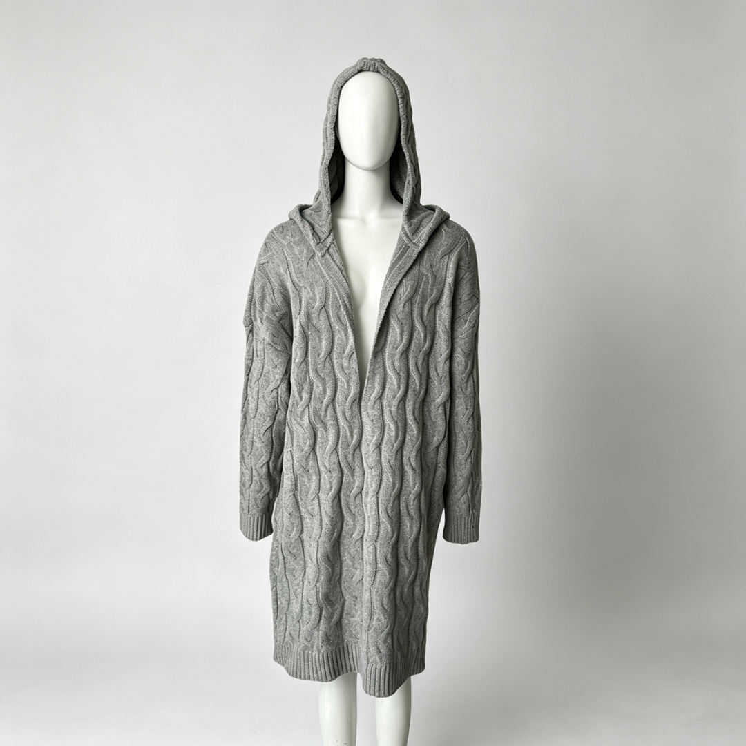 The Elara Cable-Knit Hooded Cardigan