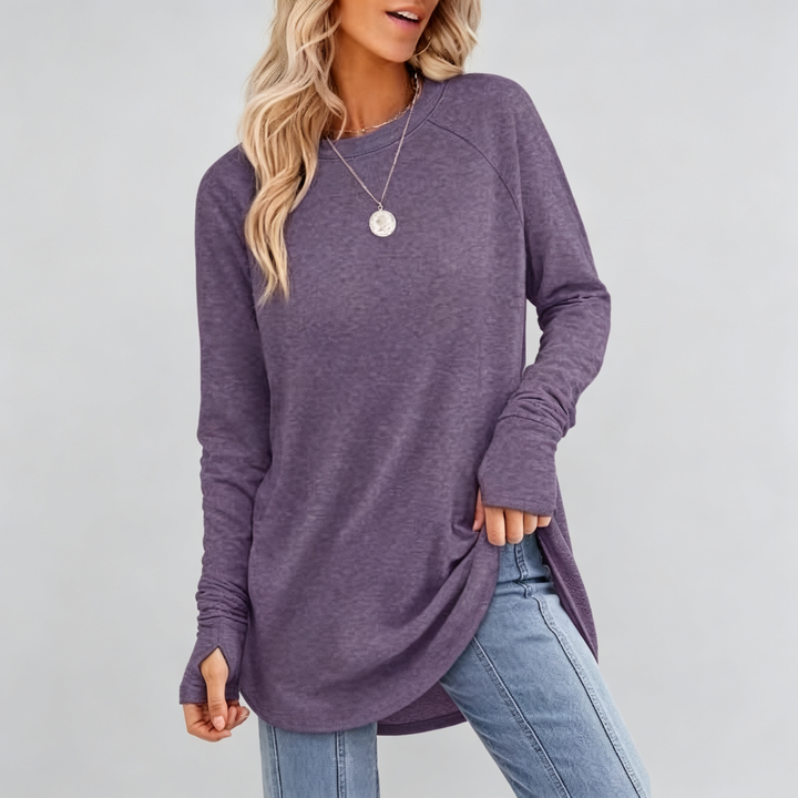 The Elara Thumbhole Curved-Hem Tunic Top