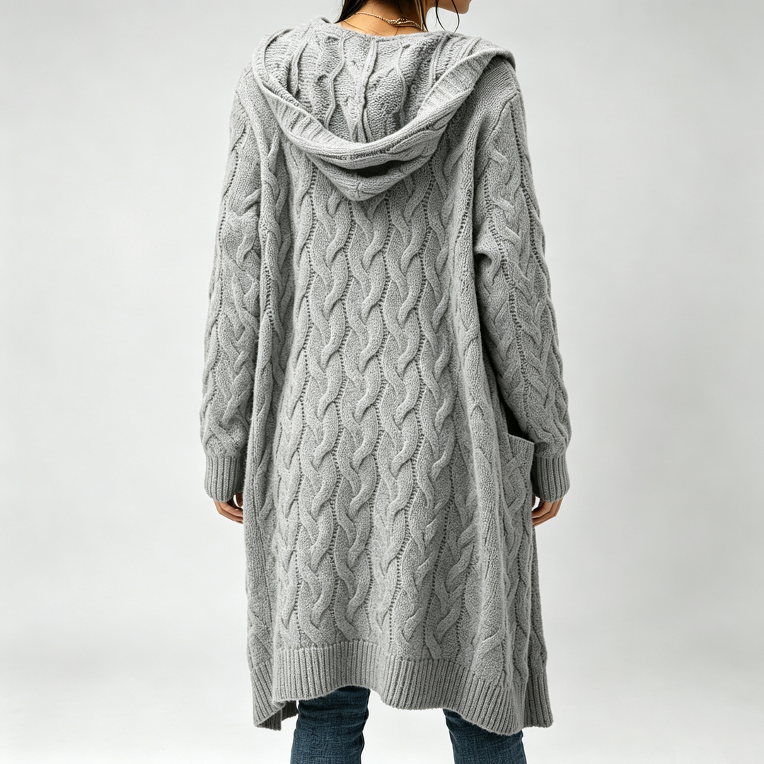 The Elara Cable-Knit Hooded Cardigan
