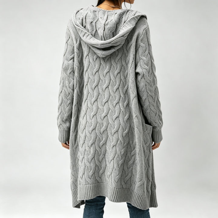 The Elara Cable-Knit Hooded Cardigan