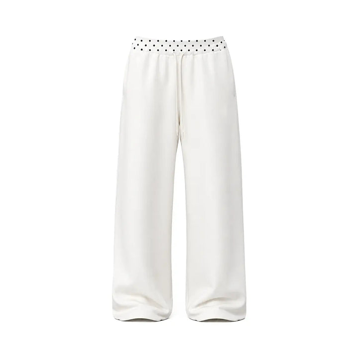 White polka-dot waistband wide-leg pants, front product view
