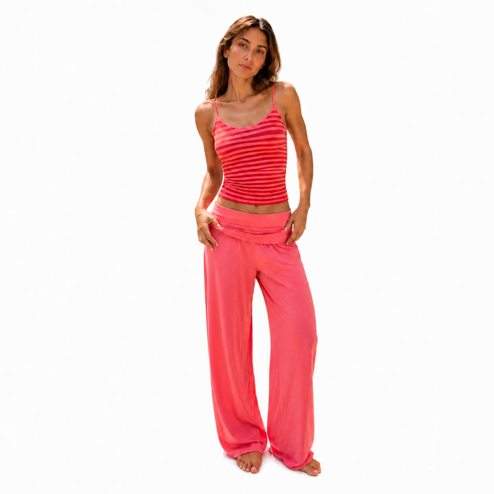 Pink Stripe striped cami and wide-leg pants set front view on a woman
