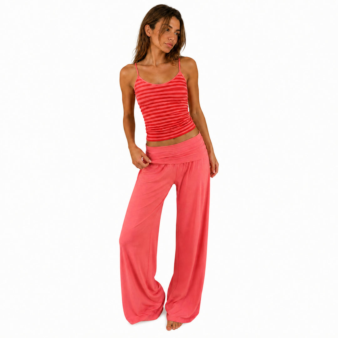 Pink Stripe striped cami and wide-leg pants set alternate view on a woman