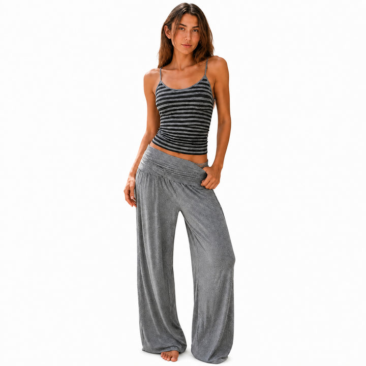 Gray Stripe striped cami and wide-leg pants set front view on a woman