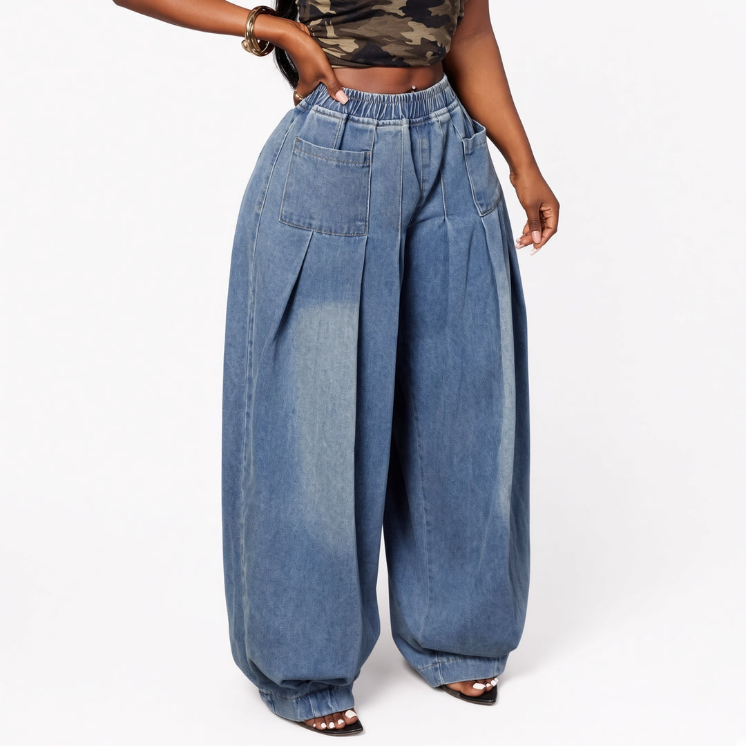 The Elara stretch wide-leg jeans in Light Blue, front view