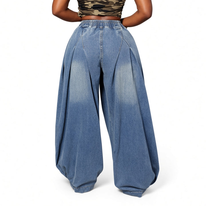 The Elara stretch wide-leg jeans in Light Blue, back view