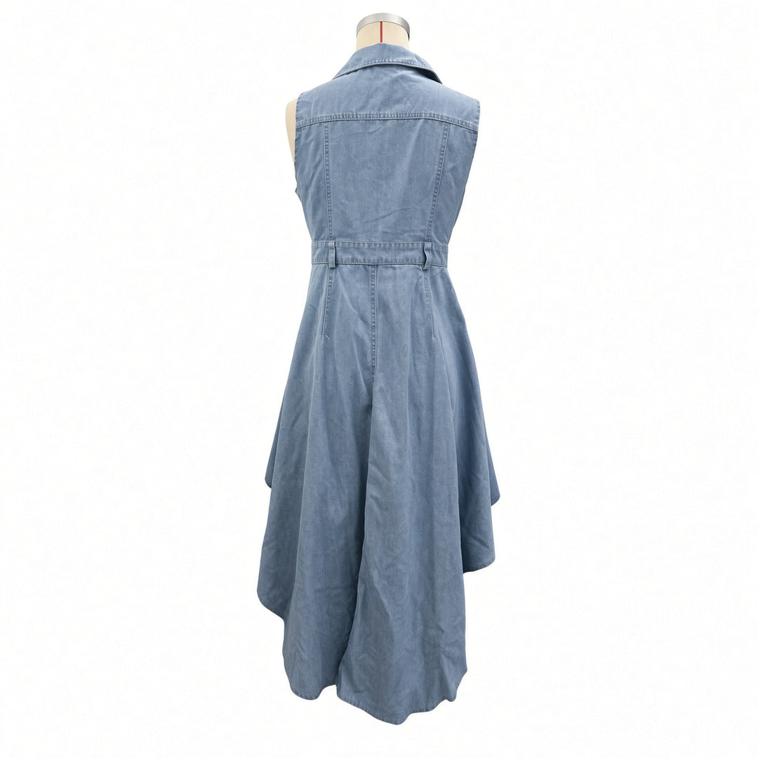 The Elara high-low denim maxi dress, back garment view