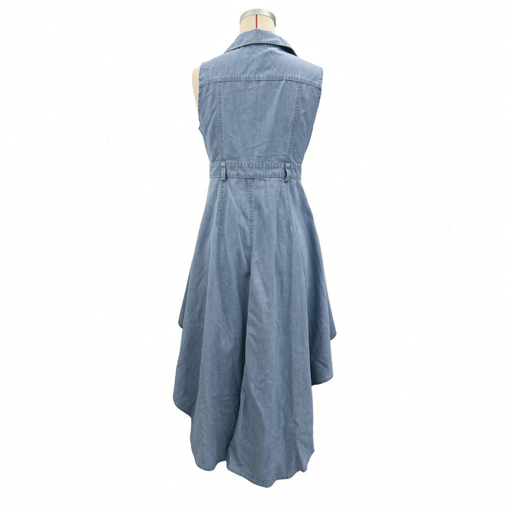 The Elara high-low denim maxi dress, back garment view