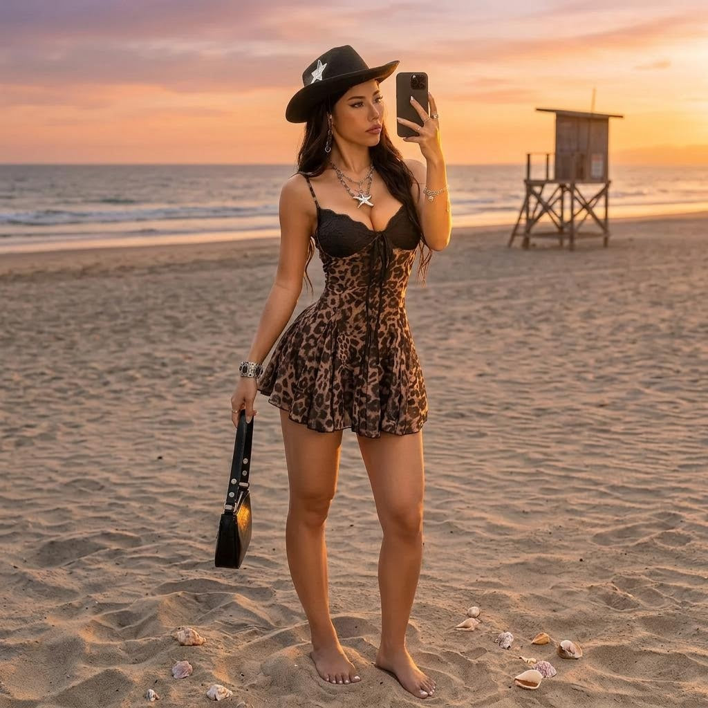 The Elara Lace-Trim Leopard Bustier Mini Dress