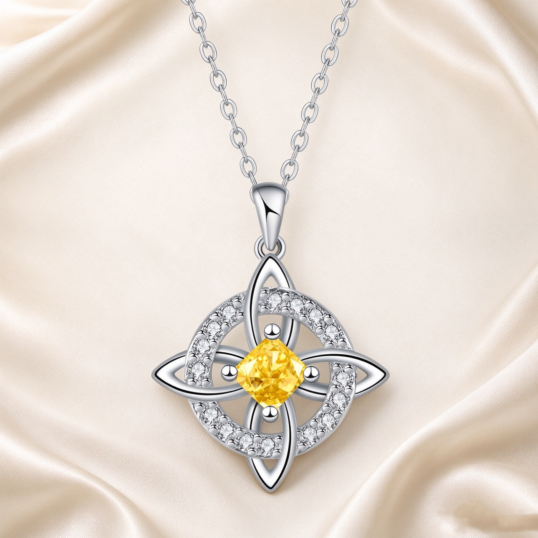 Celtic Knot Halo Birthstone Pendant Necklace