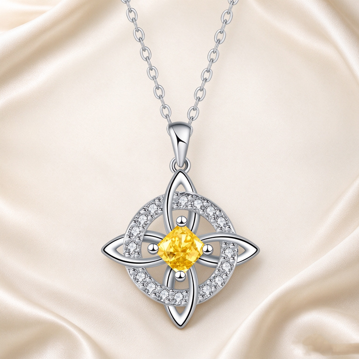 Celtic Knot Halo Birthstone Pendant Necklace