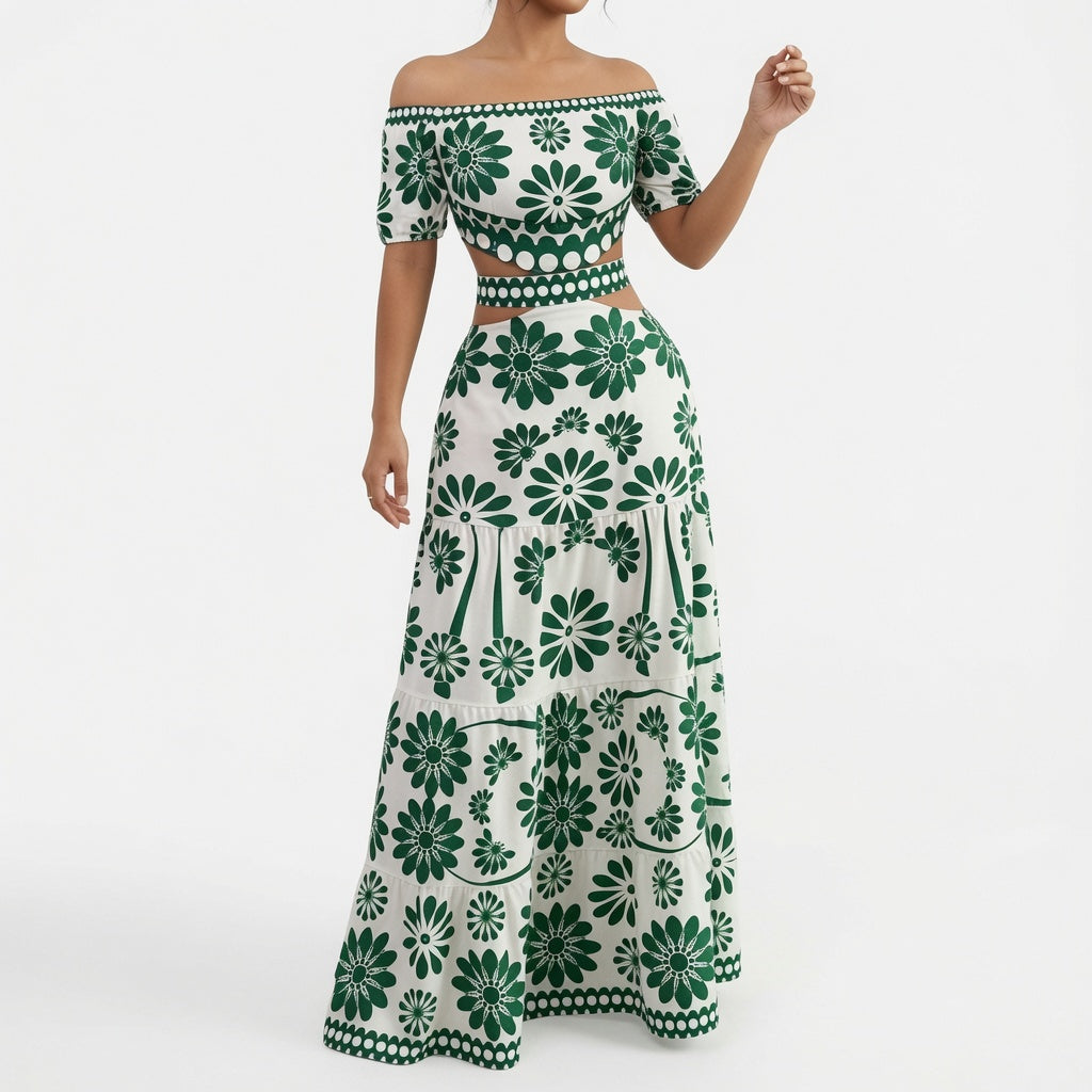 The Elara Floral Off-Shoulder Cut-Out Two-Piece Set