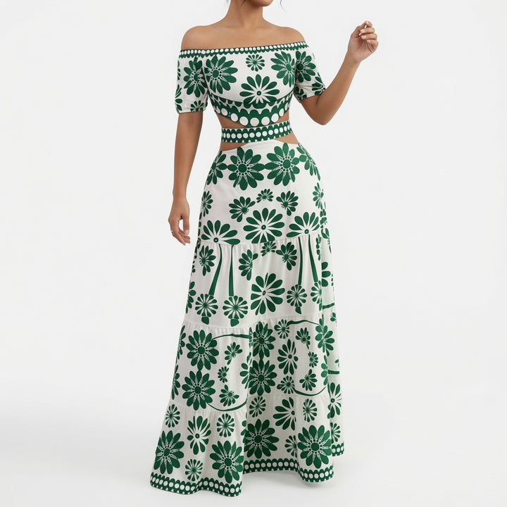 The Elara Floral Off-Shoulder Cut-Out Two-Piece Set