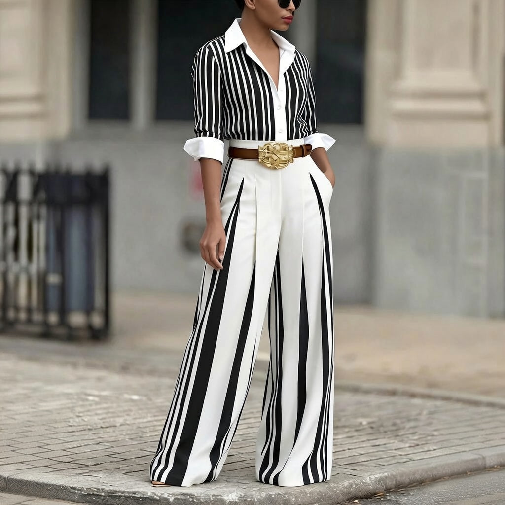 The Elara Old Money Striped Blouse &amp; Palazzo Set