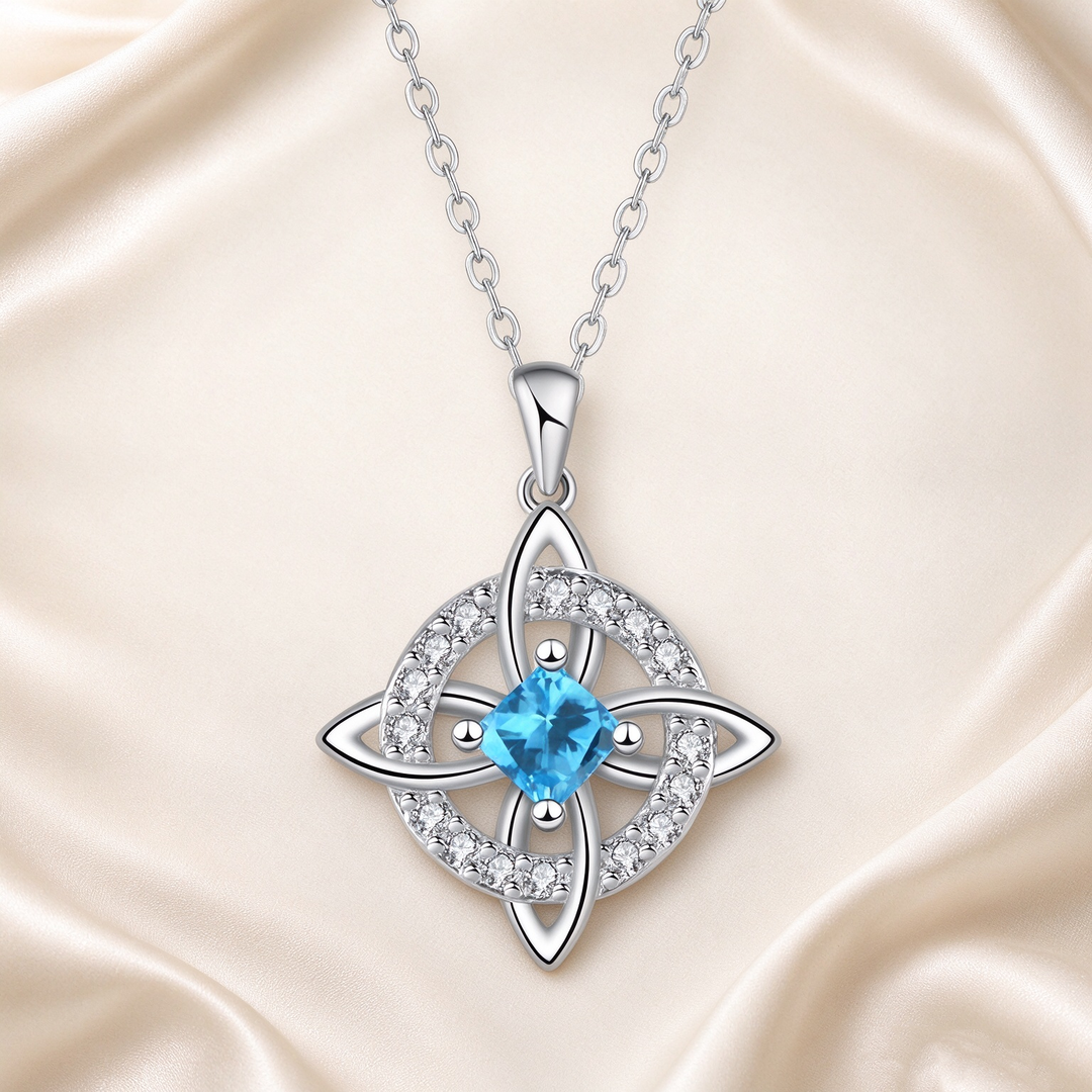 Celtic Knot Halo Birthstone Pendant Necklace