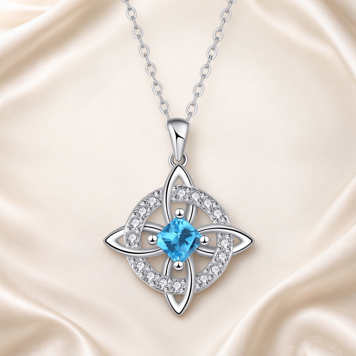Celtic Knot Halo Birthstone Pendant Necklace