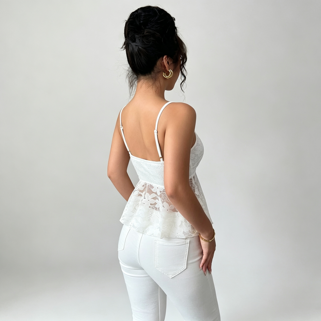 The Elara Lace Tie Peplum Cami