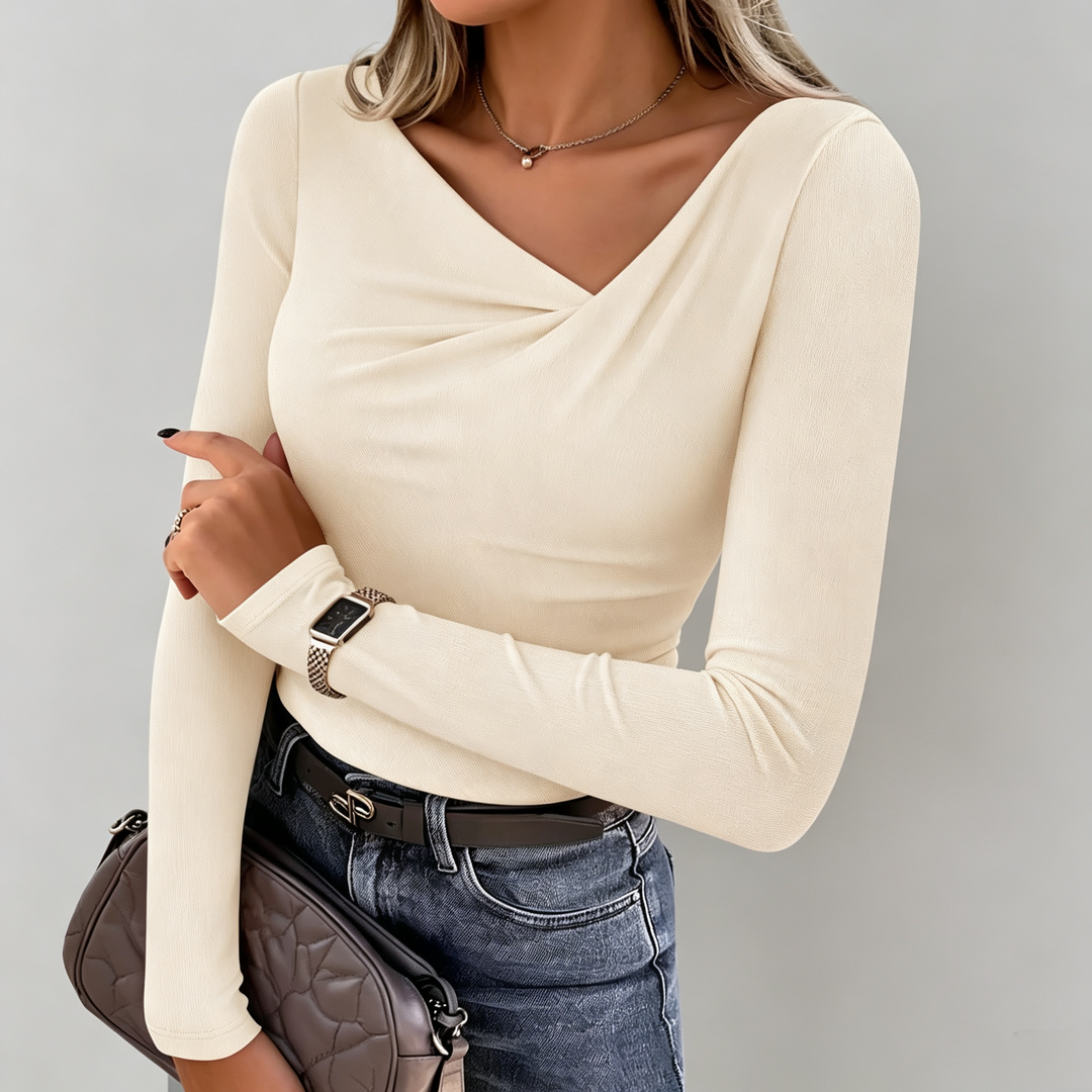 The Elara Asymmetric Draped V-Neck Top