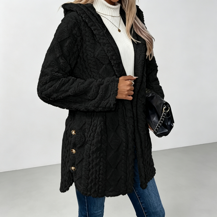 The Elara Sherpa Hooded Button Coat