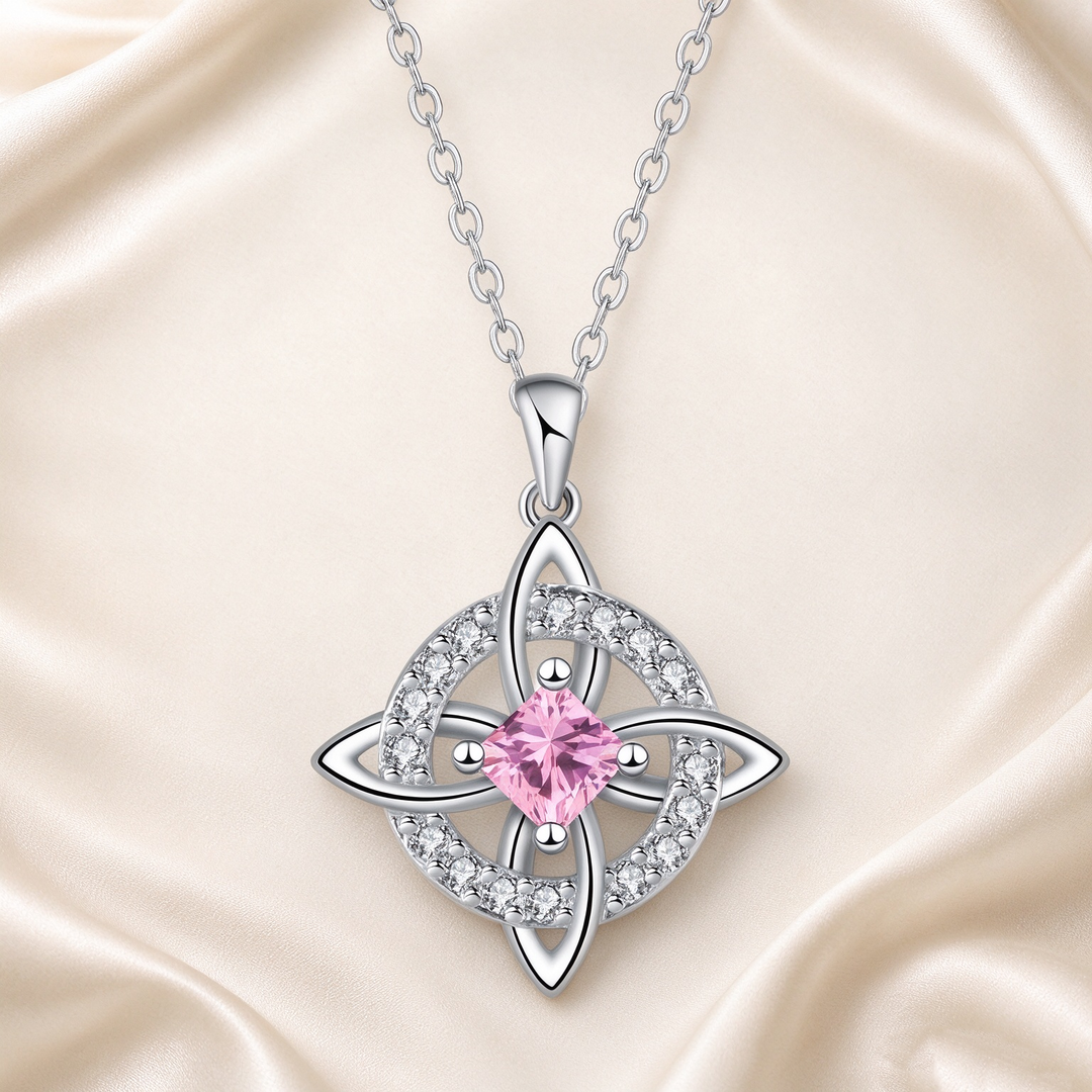 Celtic Knot Halo Birthstone Pendant Necklace