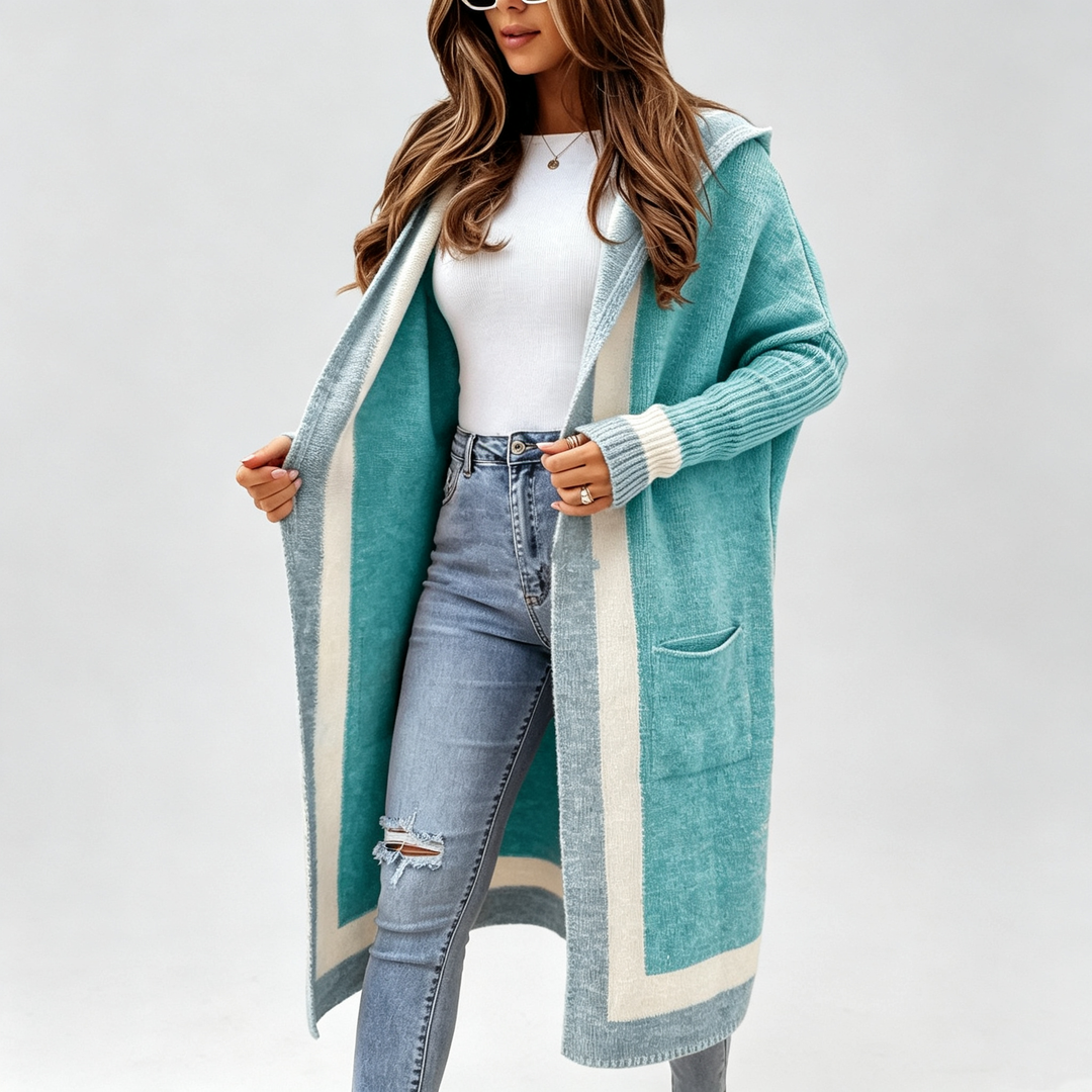 The Elara Color-Block Hooded Cardigan