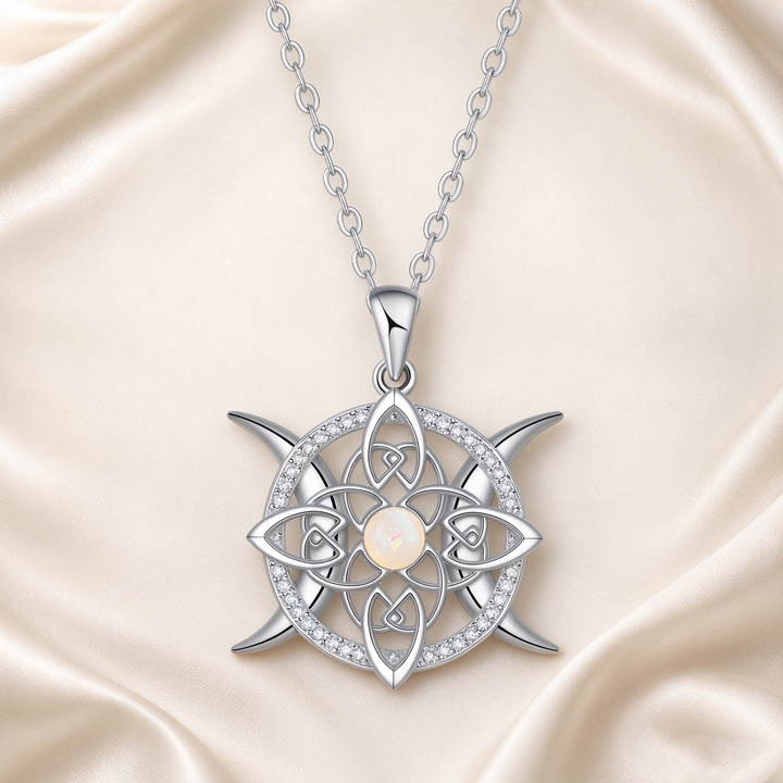 Celtic Knot Faux Opal Pendant Necklace