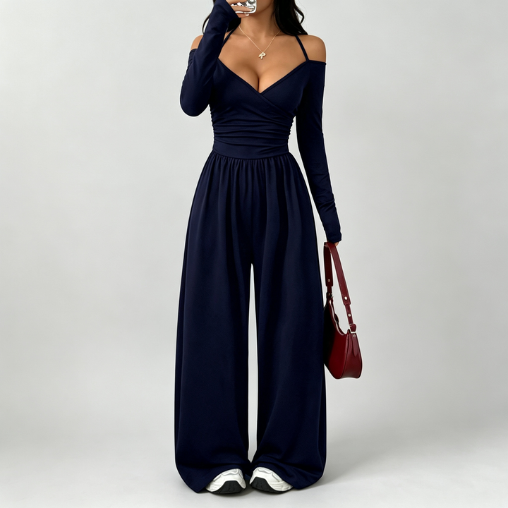 The Elara Off Shoulder Wrap Wide Leg Jumpsuit
