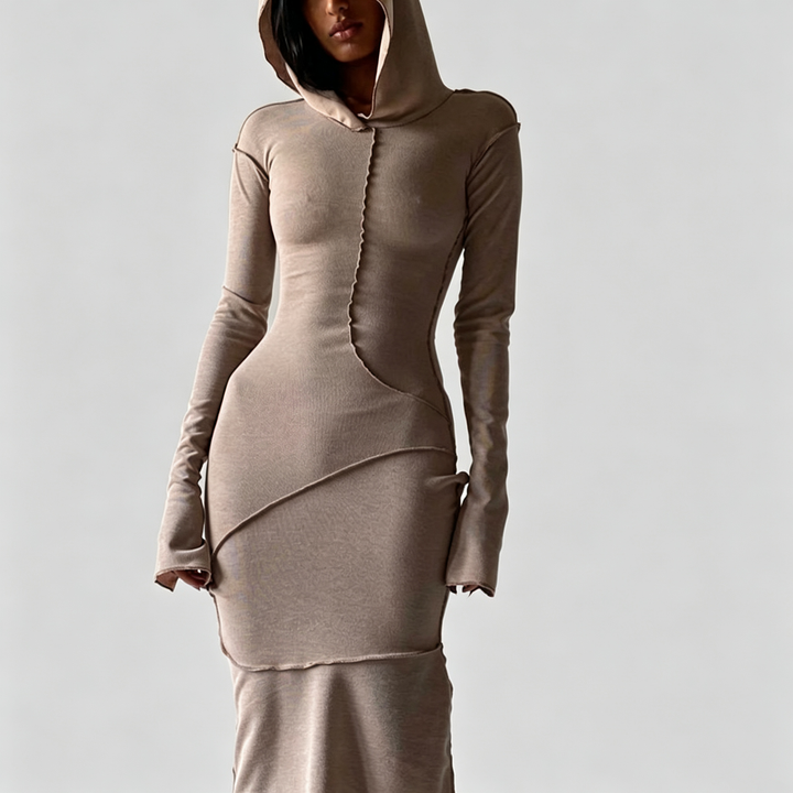 The Elara Contour Seam Hooded Maxi Dress