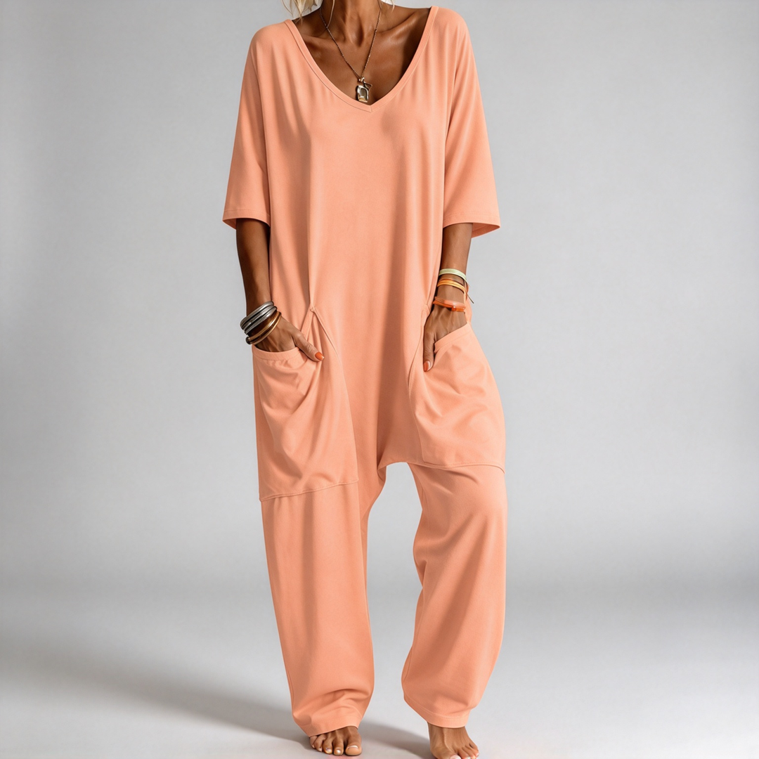 The Elara Relaxed V-Neck Pocket Jumpsuit