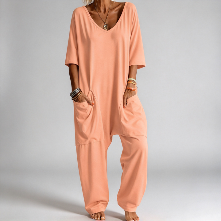 The Elara Relaxed V-Neck Pocket Jumpsuit