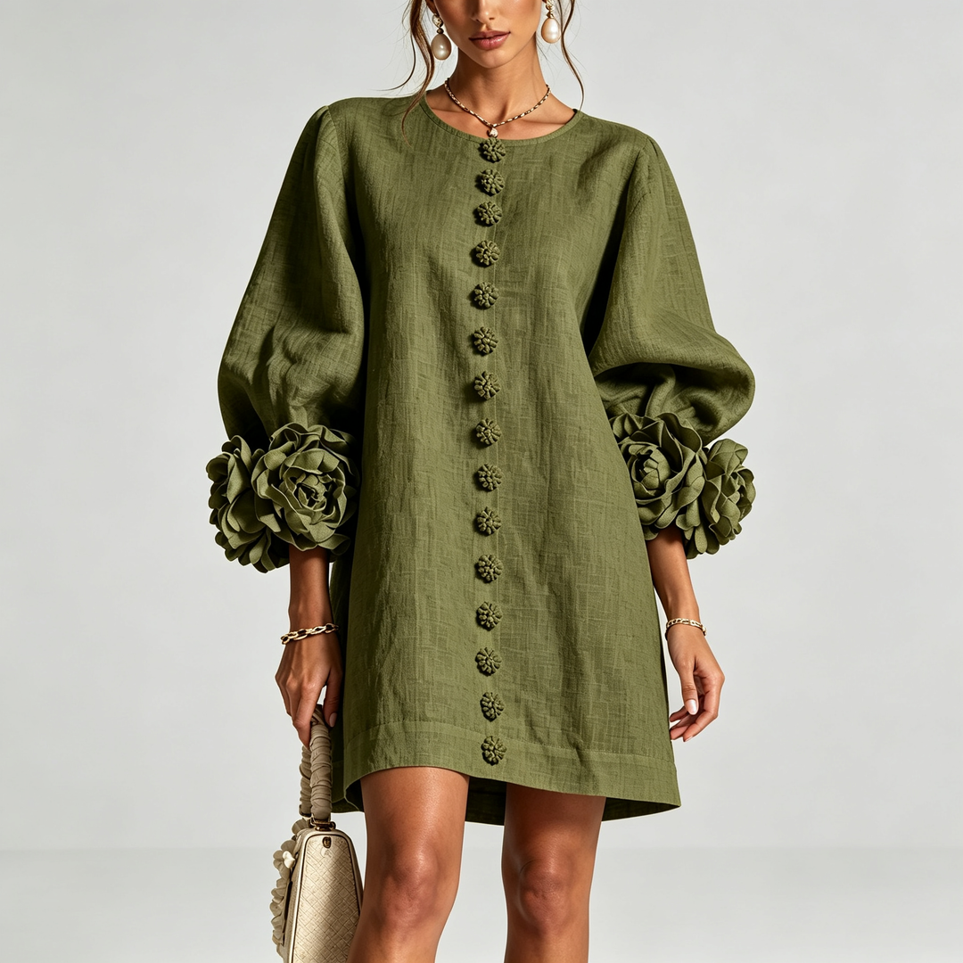 The Elara Sculpted Rose Cuff Mini Dress