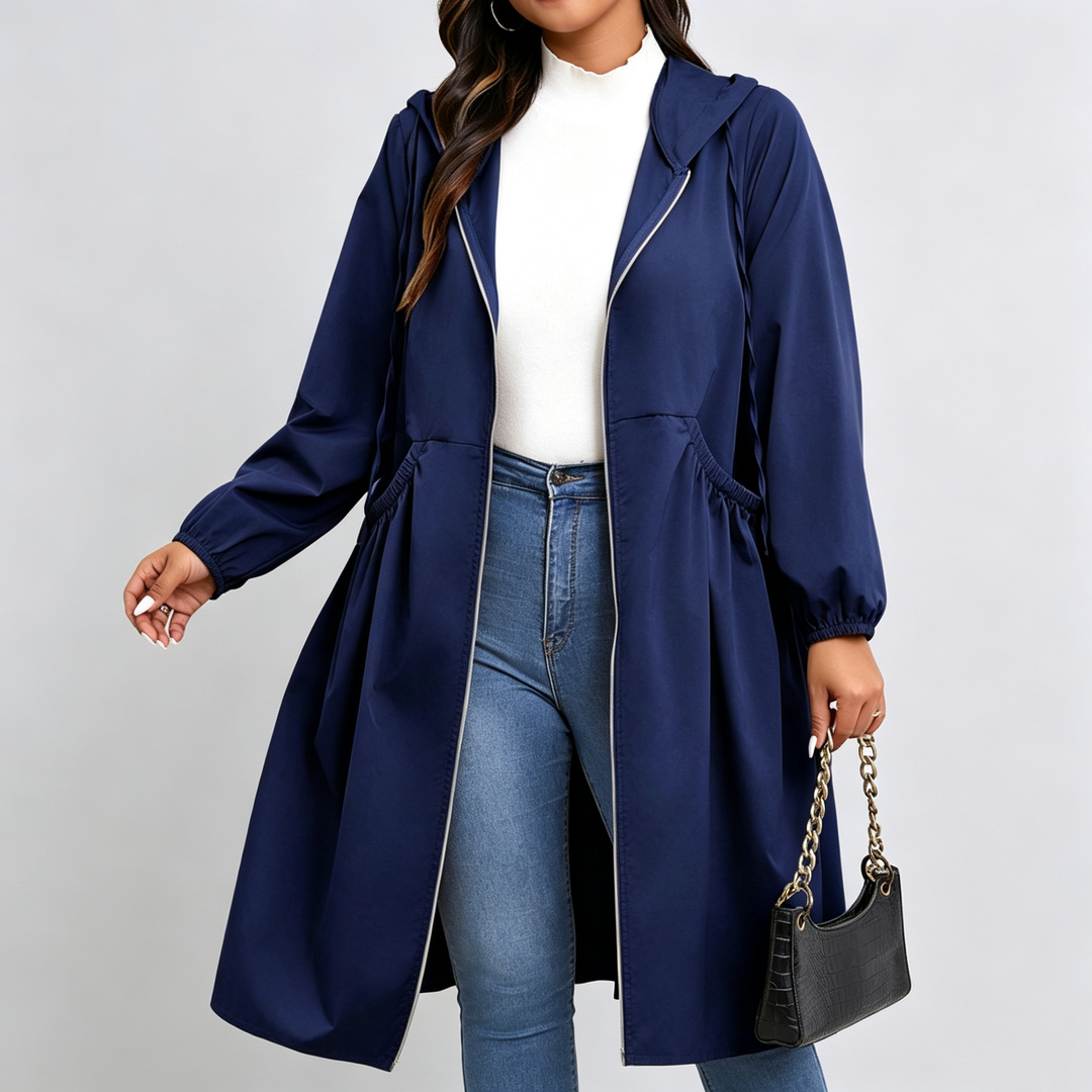 The Elara Curve Cinch Hooded Windbreaker Coat