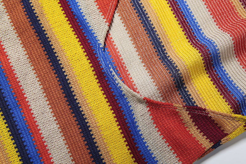 The Elara Rainbow Stripe Halter Dress