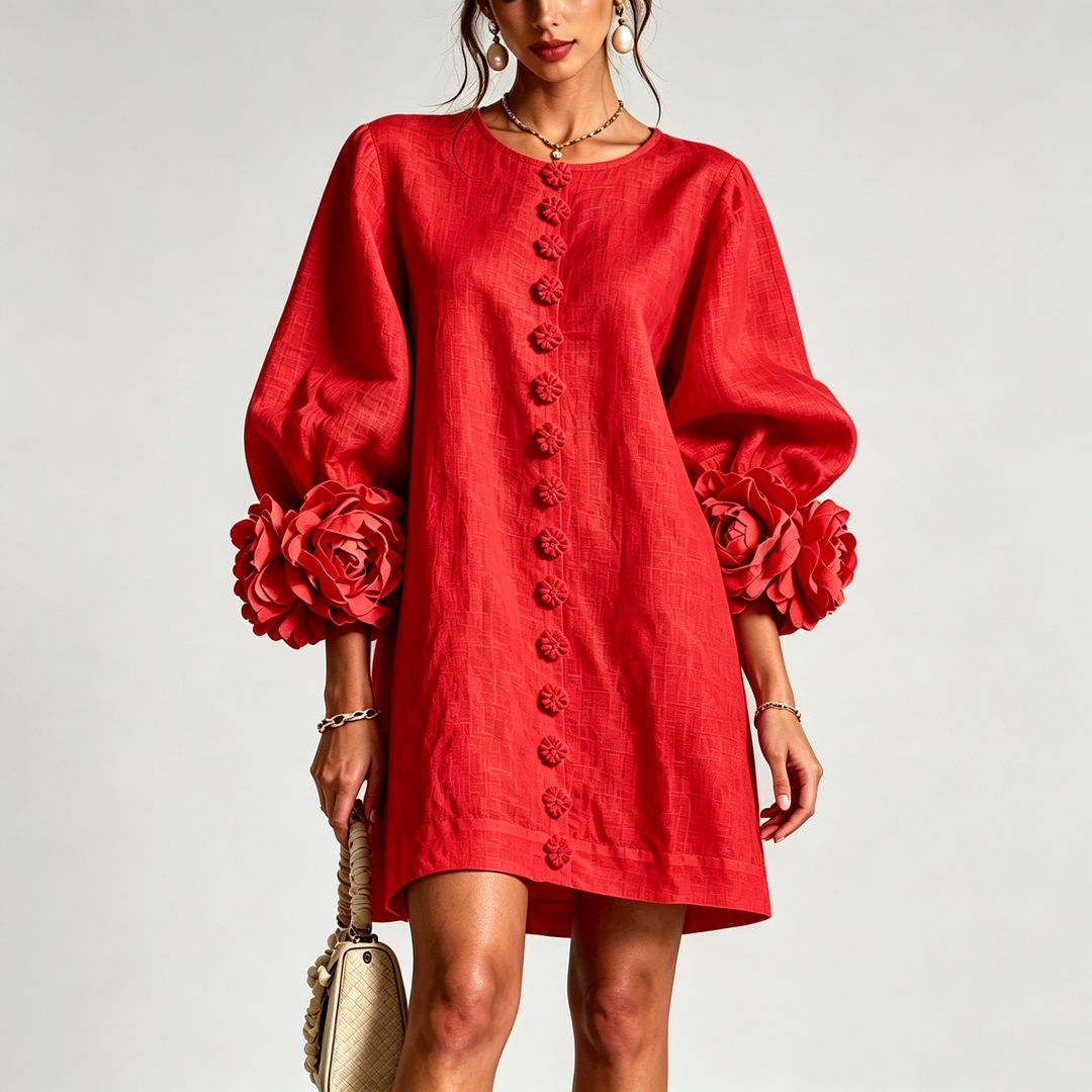 The Elara Sculpted Rose Cuff Mini Dress