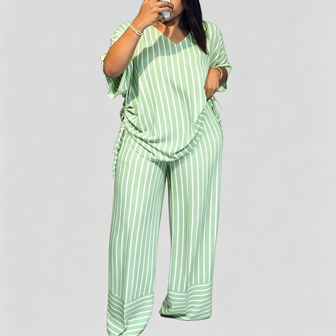 The Elara Breezy Stripe Wide-Leg Set